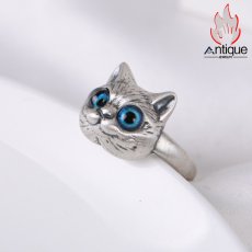 画像6: Antique Jewelry ネコの指輪、S925シルバー製リング、ビンテージデザイン、可愛い動物モチーフ、開口式、カップルアクセサリー (6)