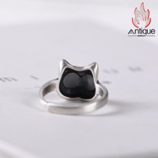 画像8: Antique Jewelry ネコの指輪、S925シルバー製リング、ビンテージデザイン、可愛い動物モチーフ、開口式、カップルアクセサリー (8)