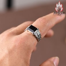 画像10: Antique Jewelry S925シルバーリング、ビンテージスタイル、ブラックオニキス、アジャスト可能な指輪、ファッション・トレンド、大人気のユニセックスアイテム (10)
