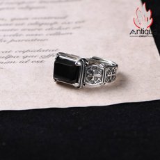 画像8: Antique Jewelry S925シルバーリング、ビンテージスタイル、ブラックオニキス、アジャスト可能な指輪、ファッション・トレンド、大人気のユニセックスアイテム (8)