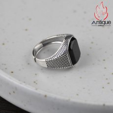 画像6: Antique Jewelry ブラックオニキスリング、S925シルバー、ビンテージスタイル、人差し指リング、シンプル＆モダン、開口式シルバーリング、メンズ (6)