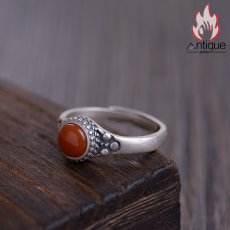 画像2: Antique Jewelry S925シルバーリング、ビンテージスタイル、モダン＆シンプル、紅玉髄のインレイ、小ぶりなシルバーアクセサリー、レディース (2)