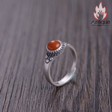 画像4: Antique Jewelry S925シルバーリング、ビンテージスタイル、モダン＆シンプル、紅玉髄のインレイ、小ぶりなシルバーアクセサリー、レディース (4)