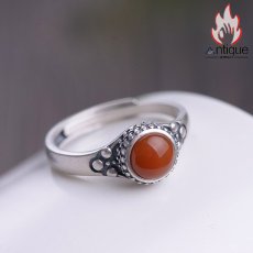 画像6: Antique Jewelry S925シルバーリング、ビンテージスタイル、モダン＆シンプル、紅玉髄のインレイ、小ぶりなシルバーアクセサリー、レディース (6)