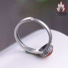 画像7: Antique Jewelry S925シルバーリング、ビンテージスタイル、モダン＆シンプル、紅玉髄のインレイ、小ぶりなシルバーアクセサリー、レディース (7)