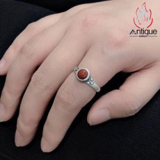 画像8: Antique Jewelry S925シルバーリング、ビンテージスタイル、モダン＆シンプル、紅玉髄のインレイ、小ぶりなシルバーアクセサリー、レディース (8)