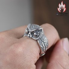 画像14: Antique Jewelry フクロウ指輪、男性用S925シルバーアクセサリー、パーソナル・ビンテージ・イーグルヘッド・オープン・リング、インデックス指輪 (14)