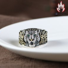 画像9: Antique Jewelry 虎の指輪、ビンテージシルバーアクセサリー、S925シルバー・オープンリング、メンズ (9)