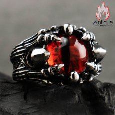 画像2: Antique Jewelry 悪魔の目 ドクロ 指輪 メンズ チタン鋼 レトロ 学生 ファッション ヒップホップ 人差し指 指輪 刻字可 アクセサリー (2)