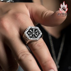 画像8: Antique Jewelry バイキング コンパス リング チタン鋼 メンズ ピンキーリング レトロ ヒップホップ 人差し指 指輪 アクセサリー (8)