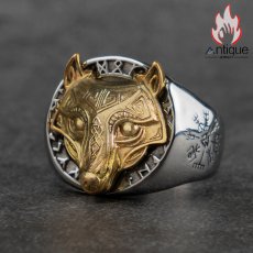 画像2: Antique Jewelry レトロ バイキング ウルフ 指輪 チタン鋼 刻字可 ピンキーリング ヒップホップ 個性リング アクセサリー (2)