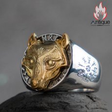 画像4: Antique Jewelry レトロ バイキング ウルフ 指輪 チタン鋼 刻字可 ピンキーリング ヒップホップ 個性リング アクセサリー (4)