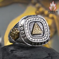 画像2: Antique Jewelry 欧米 ホルス 全視の目 S925シルバー リング ピンキーリング レトロ 人差し指 指輪 開口調節可 刻字可 アクセサリー (2)