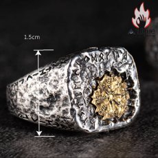 画像11: Antique Jewelry ヴァイキングの宝 シルバーと銅のリングアルファベット 男性用 シルバーテールリング、ビンテージな独身者向け指輪 (11)