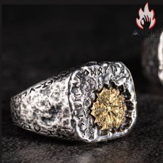 画像6: Antique Jewelry ヴァイキングの宝 シルバーと銅のリングアルファベット 男性用 シルバーテールリング、ビンテージな独身者向け指輪 (6)