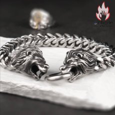 画像8: Antique Jewelry 欧米風 双獅子の頭のチタンスチールブレスレット 男性用 ドラゴンボーンチェーン、個性的な独身者向けアクセサリー、バイクスタイル (8)