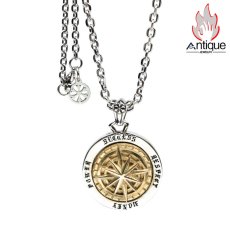 画像1: Antique Jewelry 回転可 コンパス ペンダント ネックレス チタン鋼 個性ヒップホップ レトロ ロング セーターネックレス アクセサリー (1)