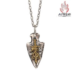 画像1: Antique Jewelry 北欧 ヴァイキングドラゴンソードフラワーシルバーコッパーネックレス シルバーペンダント ヴィンテージ パーソナル 石槍 男性シルバーアクセサリー 刻印可能 (1)