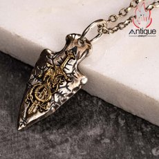 画像4: Antique Jewelry 北欧 ヴァイキングドラゴンソードフラワーシルバーコッパーネックレス シルバーペンダント ヴィンテージ パーソナル 石槍 男性シルバーアクセサリー 刻印可能 (4)