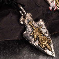 画像5: Antique Jewelry 北欧 ヴァイキングドラゴンソードフラワーシルバーコッパーネックレス シルバーペンダント ヴィンテージ パーソナル 石槍 男性シルバーアクセサリー 刻印可能 (5)