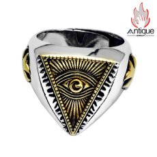 画像1: Antique Jewelry S925銀の神の目オープンリング、個性的な活口指輪、ホルスの目、レトロな男性用リング (1)
