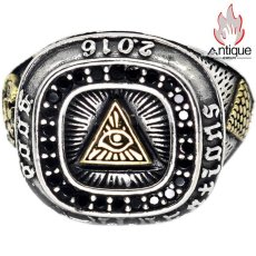 画像1: Antique Jewelry 925銀のホルスの目リング、共済会メンバー用フルビューアイリング、監視する目のシンボル、Eye of Providence (1)