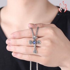 画像10: Antique Jewelry S925銀十字架ネックレス　クロウハートペンダント　レトロなペンダント　ロング丈セーターチェーン　男性用アクセサリー (10)