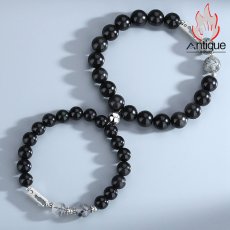 画像2: Antique Jewelry 黒曜石カップルブレスレット　S925銀　転运仏珠ブレスレット　カップルギフト (2)