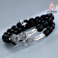 画像4: Antique Jewelry 黒曜石カップルブレスレット　S925銀　転运仏珠ブレスレット　カップルギフト (4)