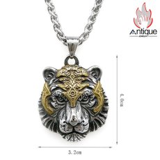 画像10: Antique Jewelry 虎頭 ネックレス レトロ チタン鋼 干支寅年 ペンダント セーターチェーン アクセサリー (10)