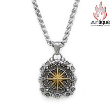 画像1: Antique Jewelry レトロ 十字星 コンパス ネックレス チタン鋼 航海 北極星 ボートアンカ パンク ペンダント アクセサリー (1)