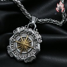 画像2: Antique Jewelry レトロ 十字星 コンパス ネックレス チタン鋼 航海 北極星 ボートアンカ パンク ペンダント アクセサリー (2)