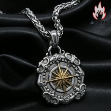 画像6: Antique Jewelry レトロ 十字星 コンパス ネックレス チタン鋼 航海 北極星 ボートアンカ パンク ペンダント アクセサリー (6)