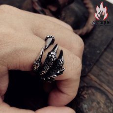 画像9: Antique Jewelry レトロ オープンドラゴンクロー 指輪 チタン鋼 欧米 パンク 男性 ダーク 人差し指リング アクセサリー (9)