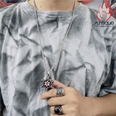 画像7: Antique Jewelry レトロ 六芒星 ネックレス メンズ チタン鋼ペンダント 永遠の花 パーティ 人気 アクセサリー (7)