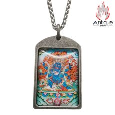 画像1: Antique Jewelry 六臂玛哈嘎拉大黑天の彩繪壁画&唐卡ネックレス - メンズ・レトロ・チタン・ステンレススチール (1)