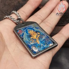 画像9: Antique Jewelry 中国西藏風の彩繪壁画&财神唐卡ネックレス - メンズ・レトロ・チタン・ステンレススチール (9)