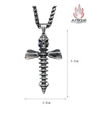 画像6: Antique Jewelry ダークスカル スパイン クロス ペンダント レトロ パンクスタイル チタンスチール メンズ ヒップホップ ネックレス (6)