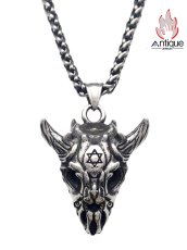 画像1: Antique Jewelry 六芒星 悪魔のドラゴンスカルヘッドネックレス レトロ パンクチタンスチール 欧米のパーソナル パワフルなファイヤードラゴンメンズペンダント (1)