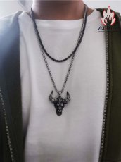 画像5: Antique Jewelry ダーク ファングブルスカルネックレス パンク チタンスチール パワフルな牛魔王 ヴィンテージペンダント 男性用セーターチェーン (5)