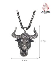 画像6: Antique Jewelry ダーク ファングブルスカルネックレス パンク チタンスチール パワフルな牛魔王 ヴィンテージペンダント 男性用セーターチェーン (6)