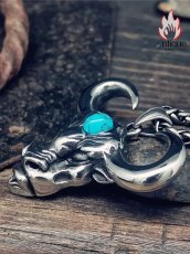 画像2: Antique Jewelry ヴィンテージ牛ヘッドネックレス 男性用 パンク チタンスチール パーソナル ベーシック ラピスラズリ牛角ペンダントアクセサリー (2)