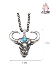 画像6: Antique Jewelry ヴィンテージ牛ヘッドネックレス 男性用 パンク チタンスチール パーソナル ベーシック ラピスラズリ牛角ペンダントアクセサリー (6)