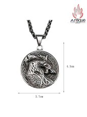 画像6: Antique Jewelry バイキングウォークラフトトーテムネックレス ヴィンテージ チタンスチール パンク 北欧ドラゴンメダリオンペンダント 男性用セーターチェーン (6)