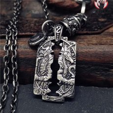 画像1: Antique Jewelry オリジナル ホルス刃ネックレス パンク チタンスチール モーガンスカルシルバーコインペンダント 男性用 (1)