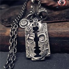 画像3: Antique Jewelry オリジナル ホルス刃ネックレス パンク チタンスチール モーガンスカルシルバーコインペンダント 男性用 (3)