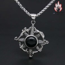 画像2: Antique Jewelry ブラックパール 船舵 ネックレスレ レトロ 個性 黒瑪瑙ペンダント チタン鋼 パンク メンズ セーターネックレスレ アクセサリー (2)