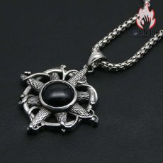 画像4: Antique Jewelry ブラックパール 船舵 ネックレスレ レトロ 個性 黒瑪瑙ペンダント チタン鋼 パンク メンズ セーターネックレスレ アクセサリー (4)