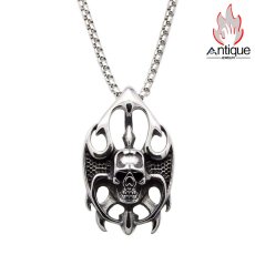 画像1: Antique Jewelry ネックレス レトロ 欧米 パンク 炎の魔 ドクロ ヒップホップ ペンダント メンズ アクセサリー (1)