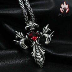 画像2: Antique Jewelry レトロ ダイヤモンド 双竜の剣 十字架 ネックレス チタン鋼 パンク ロックペンダント アクセサリー (2)